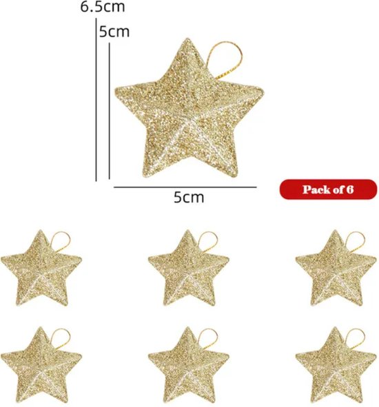 FSW-Products - Suspensions de Noël dorés - 6 pièces - Glitter - Décoration de Noël - Décoration d'arbre de Noël - Boule de Noël