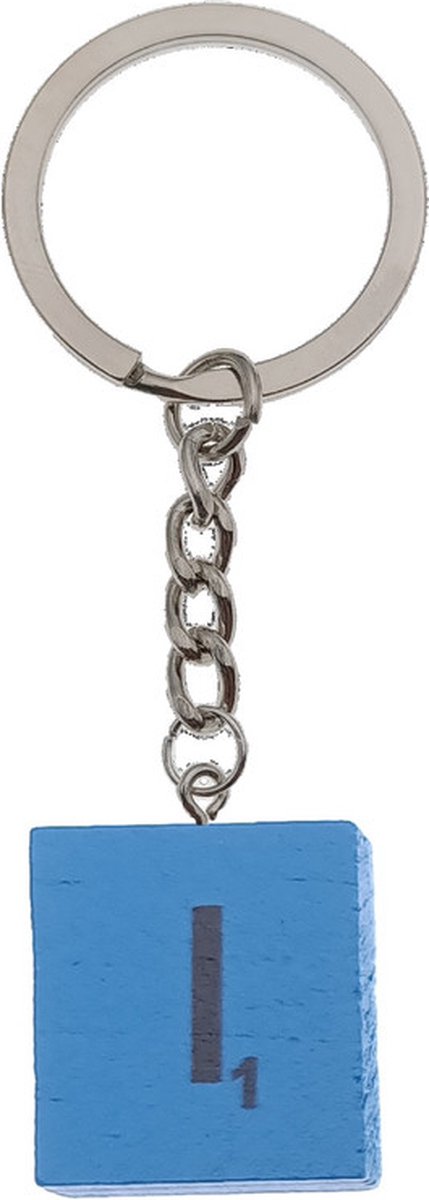 Sleutelhanger Hout Met Letter - Bordspel - Blauw - I