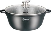 Hakal Line - Marmer soep/braadpan - Met glazen deksel zwart - 40 CM - Geschikt voor alle warmtebronnen.