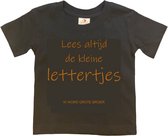 Shirt Aankondiging zwangerschap "Lees altijd de kleine lettertjes (ik word grote broer)" | korte mouw | Zwart/tan | maat 86/92 zwangerschap aankondiging bekendmaking Baby big bro brother