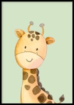 Poster Giraffe groen - Kinderkamer poster - Babykamer poster - Dieren poster - Kinderkamer decoratie - 30x40 cm - Exclusief lijst - WALLLL