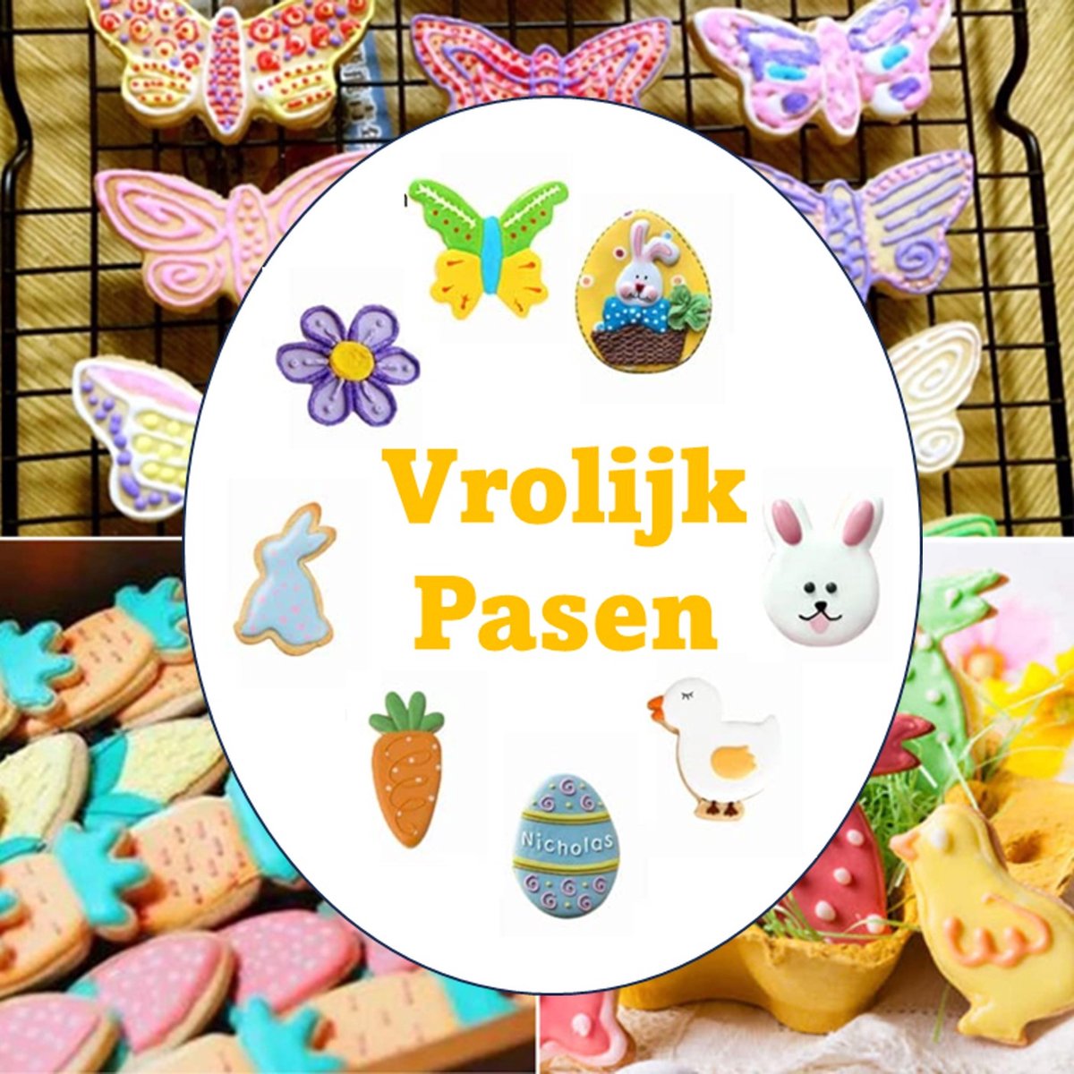 Pasen Uitsteekvormpjes, koekjessnijders, 6 stuks, 3D Pasen, 3D-vormen, koekjes, koekjes, kunststof set voor paasdecoraties