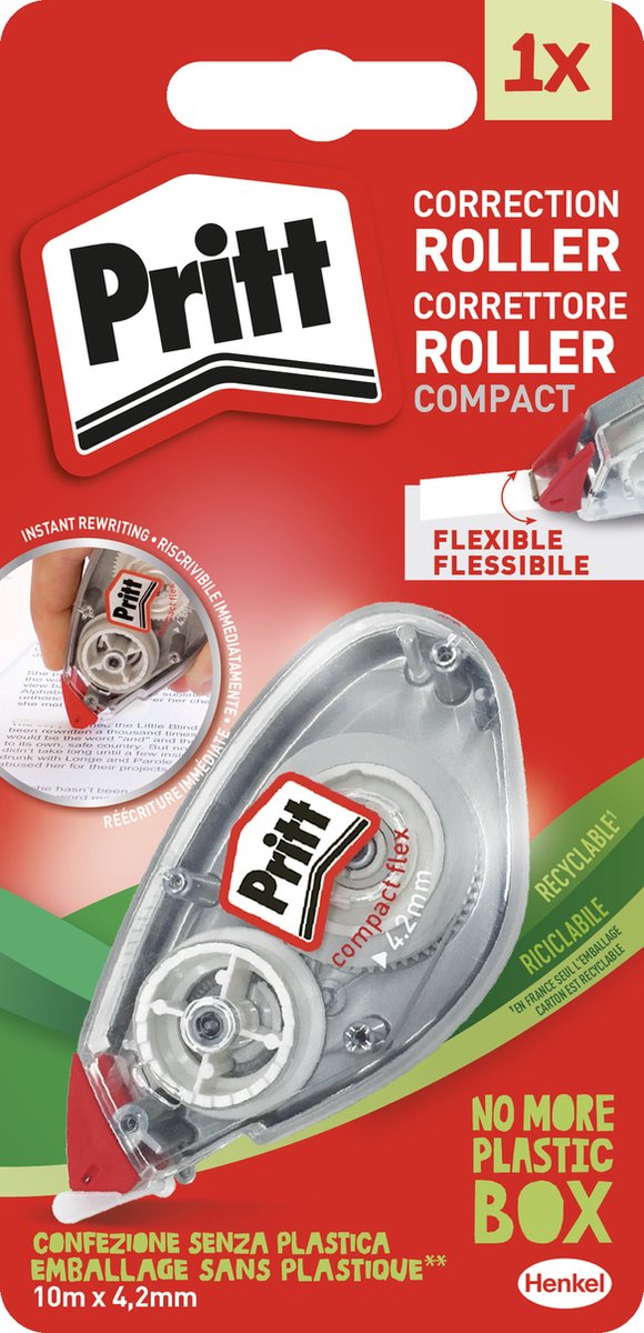 Pritt Correctie Roller Compact | Pritt Roller 4.2 x 10 mm | Eco Verpakking Correctieroller Blister | Kantoor & School Correctieroller. - Pritt