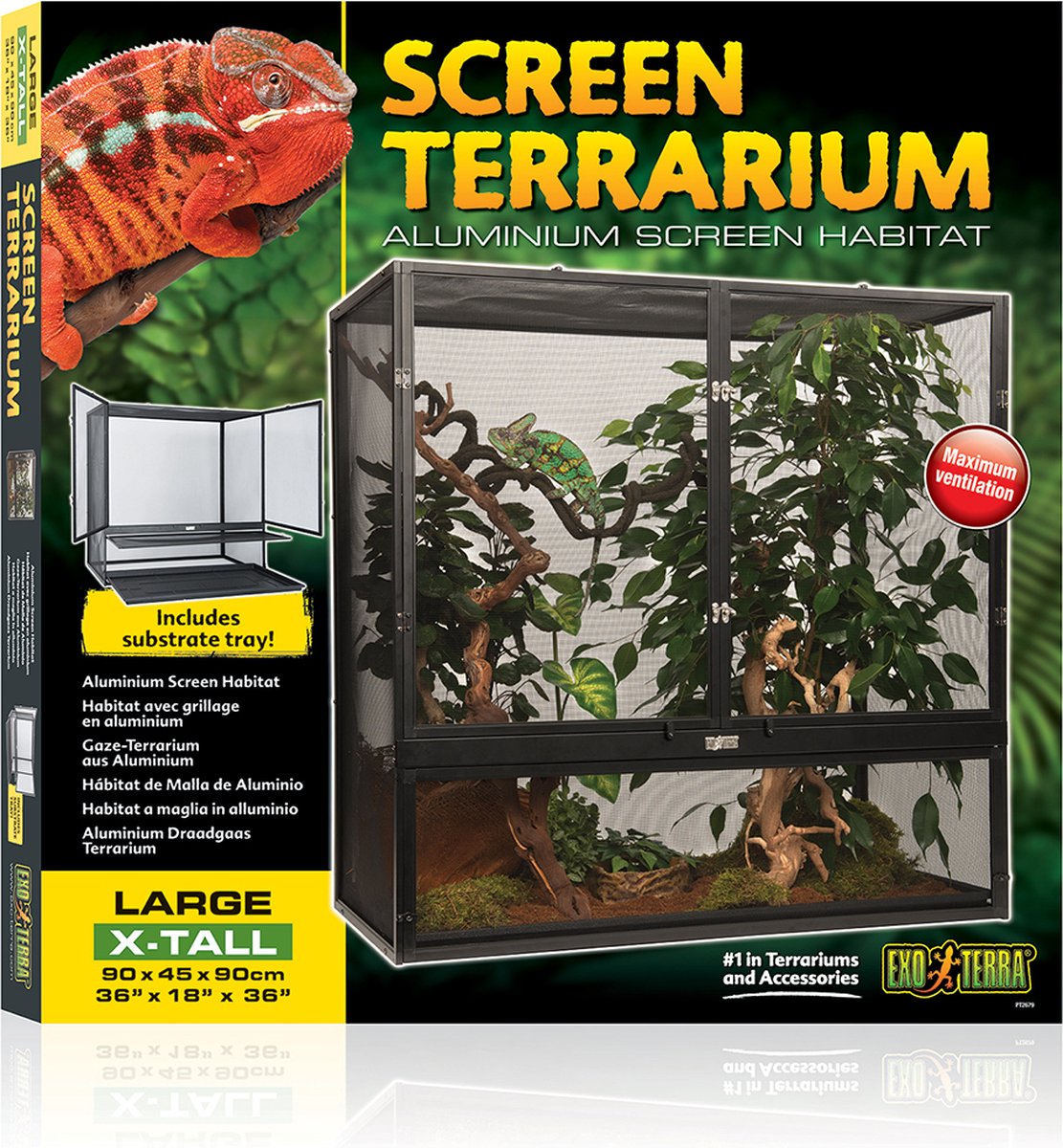Exo Terra - Terrarium - Reptielen - Aluminium Draadgaas Terrarium L - 90x45x90cm Zwart - 1st - Exo Terra