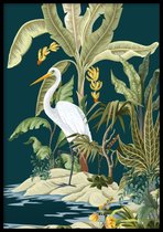 Poster Jungle reiger - Kinderkamer poster - Babykamer poster - Dieren poster - Kinderkamer decoratie - 30x40 cm - Exclusief lijst - WALLLL