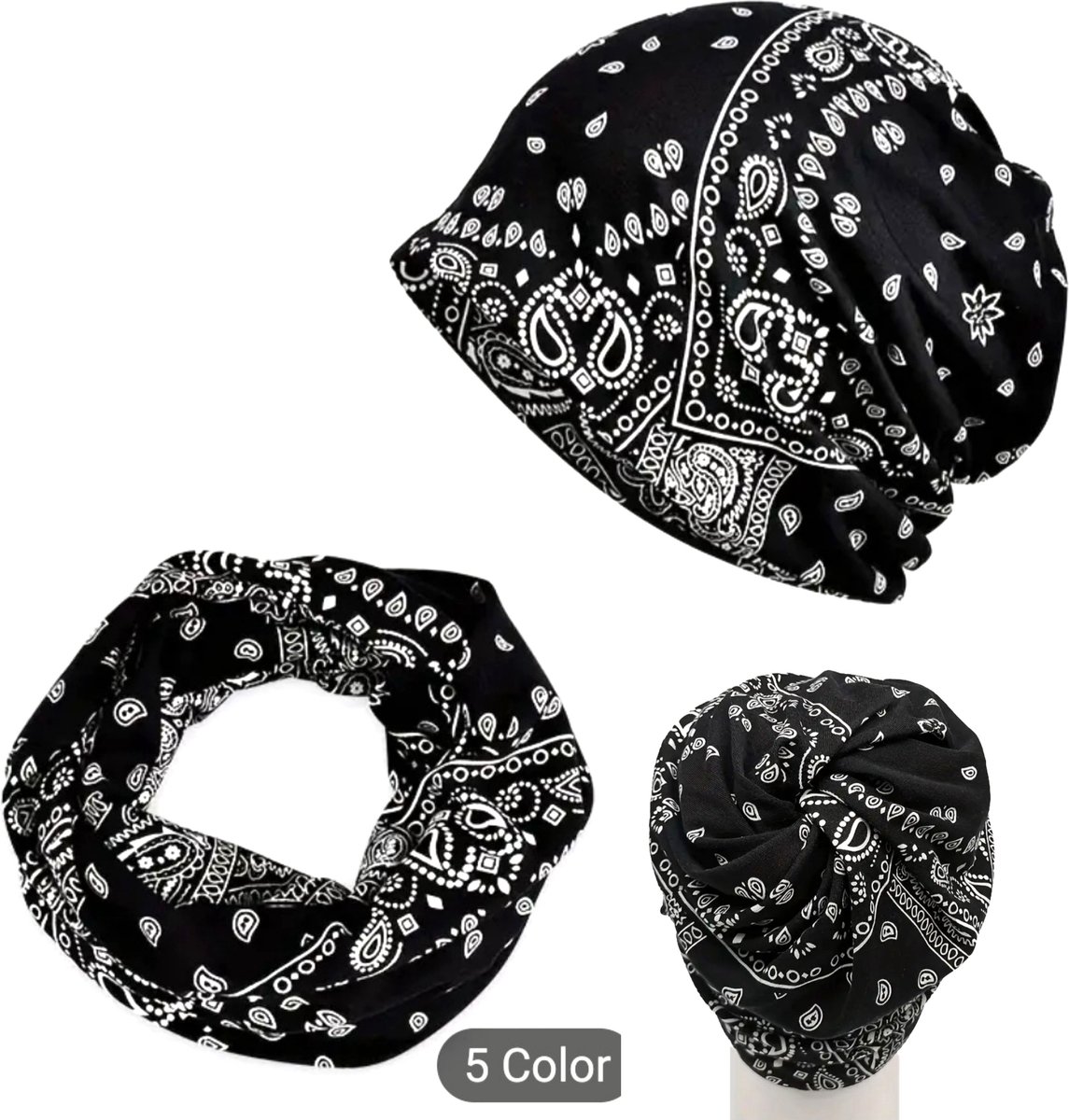 Frazimasho- Hoofddeksel - 2-1 bandana hijab dame tulband hoofddoek -zonder elastiek hoofddeksel Tulband en sjaal- Muts - Zwart