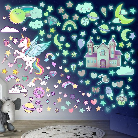 Lune et étoiles fluorescentes - Sticker mural enfant