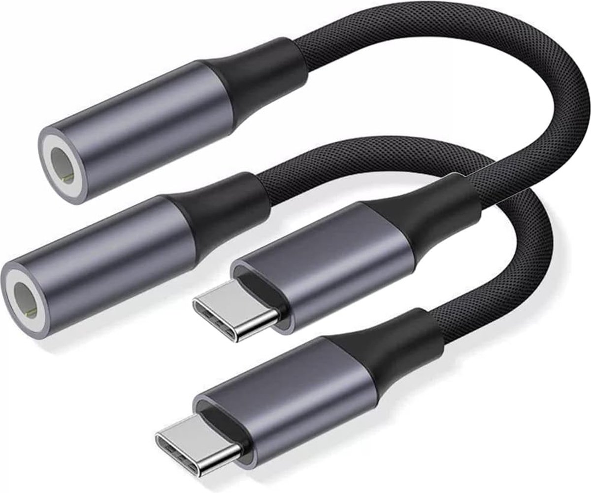 Kleyn - USB C naar AUX - USB C naar 3.5mm Jack - USB C Adapter - 16 Bits - 2 Stuks