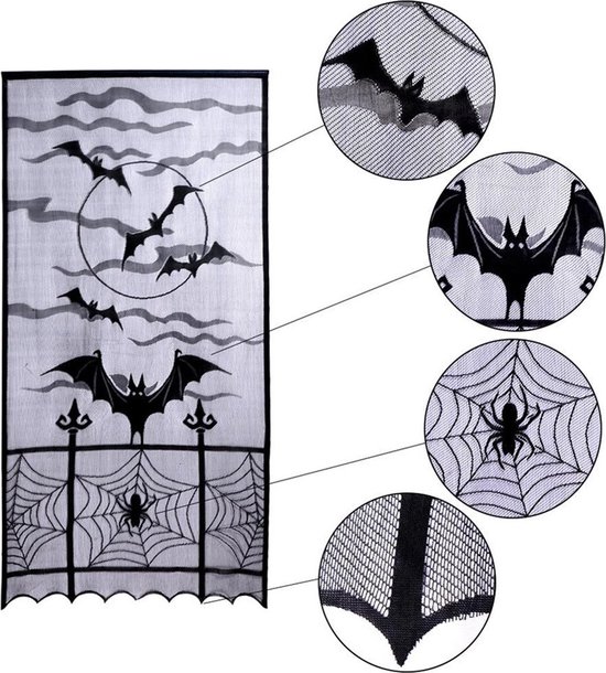 Halloween Deur Decoratie Halloween Versiering Skelet Deurgordijn Backdrop Feestversiering Zwart Vleermuis - 102 X 213 Cm