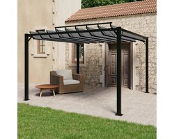 vidaXL - Prieel - met - lamellendak - 3x4 - m - stof - en - aluminium - taupe