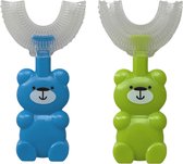 Mabebi - U-vormige kindertandenborstel 360° 2stuks - Handtandenborstel - Siliconen tandenborstel - 2 tot 12jaar - Blauw - Groen