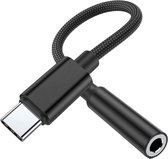 JUALL Adaptateur USB-C vers Jack 3,5 mm - Câble Aux vers USB-C - Adaptateur Audio Connecteur Écouteurs - Convient pour Samsung, Huawei, Xiaomi, Oppo - Zwart Tressé