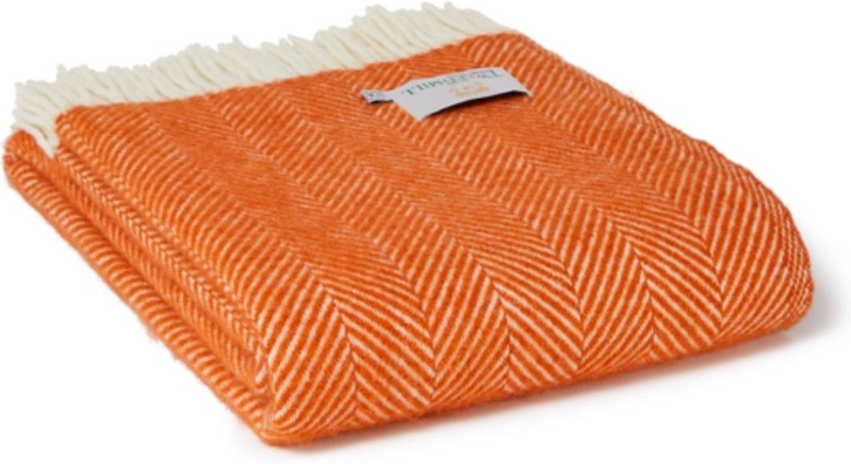 Tweedmill Plaid Visgraat Kaneel Oranje-Rood (Cinnamon) - 150x183 - Nieuw Wol - Tweedmill UK