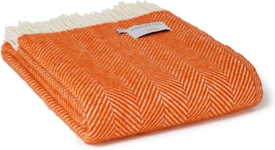 Plaid Visgraat Kaneel Oranje-Rood (Cinnamon) - 150x183 - Nieuw Wol - Tweedmill UK