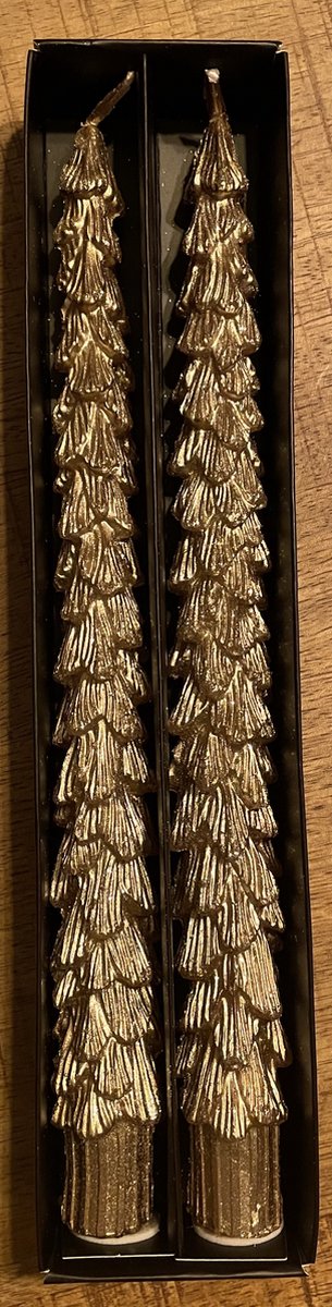 Dinerkaars Kerstboom Goud - Christmas tree - Kerstmis - Kerst - Winter - Herfst - Woon - Wonen - Kaars - Kaarsen set van 2 - Woonaccessoires - Woonaccessoire - Decoratief - Deco - Decoratie - Interieur - Wax - Gold glitter - Sfeervol - Sfeer - Golden