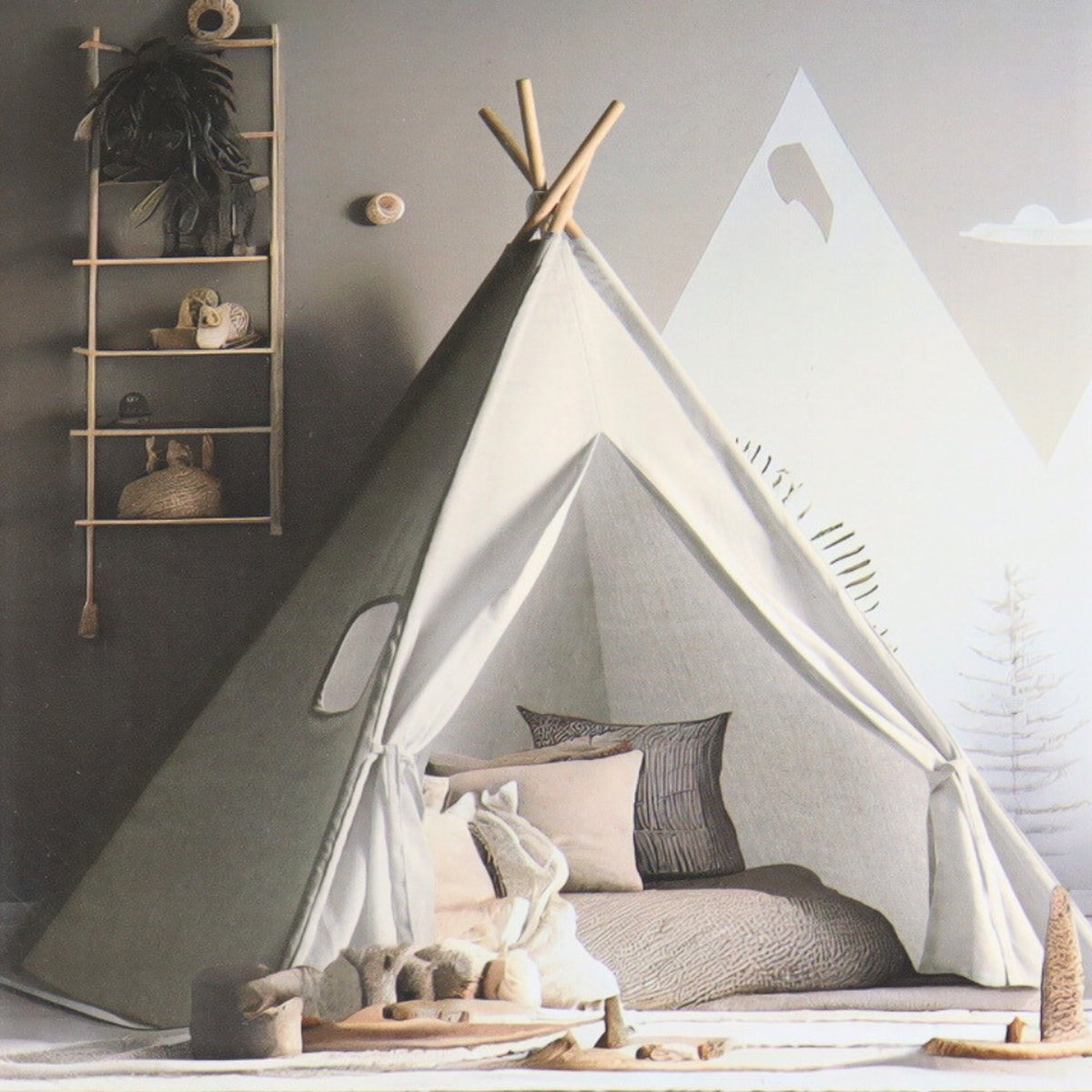 MISOU Tipi Tent - Kinderen - Speeltent - Jongens Meisjes - 120x120x150cm - Beige - Hout Katoen