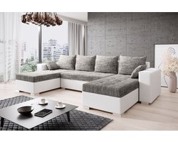 Hoekbank Merze u - hoeksalon met slaapfunctie en opbergruimte - wit grijs- zetelsenbedden