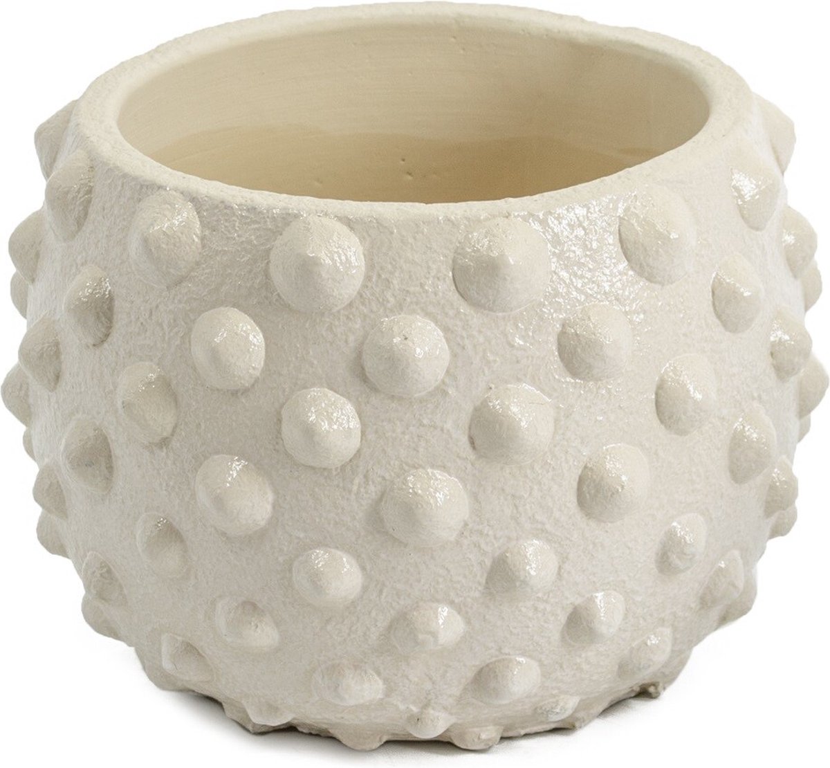 HomeBound by KY | Aardewerk vaas dots off-white | 17.5x17.5x12.5cm | bloemenvaas aardewerk