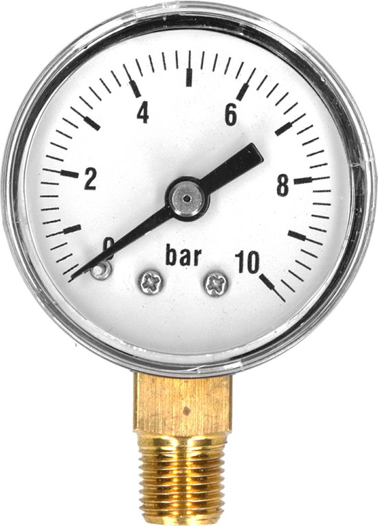 Manometer glycerine gevuld rvs. kast 63 mm. 04 bar bol