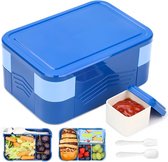 Broodtrommel voor kinderen met vakken, 1550 ml, lunchbox voor kinderen, lekvrij, met 6 vakken en bestek, Bento Box, lunchbox, voor meisjes en jongens, ontbijtbox, snackbox voor kleuterschool, BPA-vrij, blauw