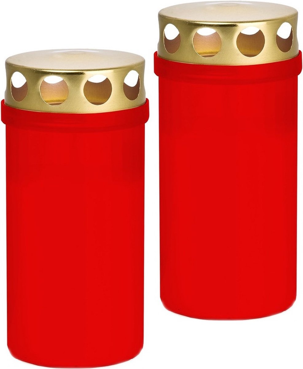Trend Candles grafkaars/gedenklicht - 2x - rood - kunststof - met deksel - 6 x 12,6 cm - 2 dagen