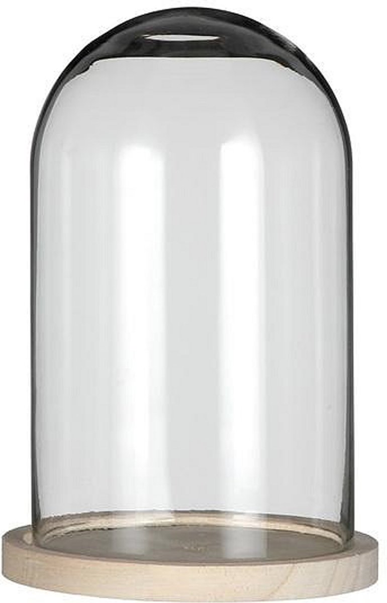 Ideas 4 Seasons Decoratie stolp - glas - houten plateau - D17 x H25 cm
