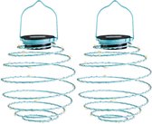 Lampe suspendue Lumineo - 2x - éclairage solaire - bleu clair - D16 cm - métal - éclairage de jardin
