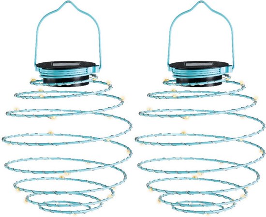 Lampe suspendue Lumineo - 2x - éclairage solaire - bleu clair - D16 cm - métal - éclairage de jardin