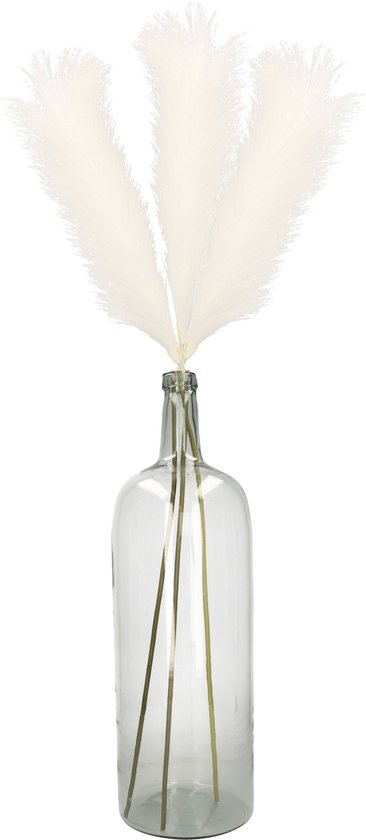 Kunstbloemen bloemstuk pluimen boeket in vaas - warm wit - 104 cm hoog