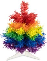 R en W mini kunst kerstboom - regenboog - H30 cm - kunststof - gekleurd miniboompje