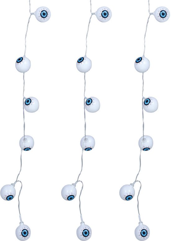 Halloween deco LED verlichting/lampjes oogbal/ogen - 3x - op batterijen - 130 cm - griezel uitstraling
