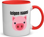 Akyol - varkenskop met eigen naam koffiemok - theemok - rood - Varken - boeren/varken liefhebbers - mok met eigen naam - iemand die houdt van varkens - verjaardag - cadeau - kado - geschenk - 350 ML inhoud
