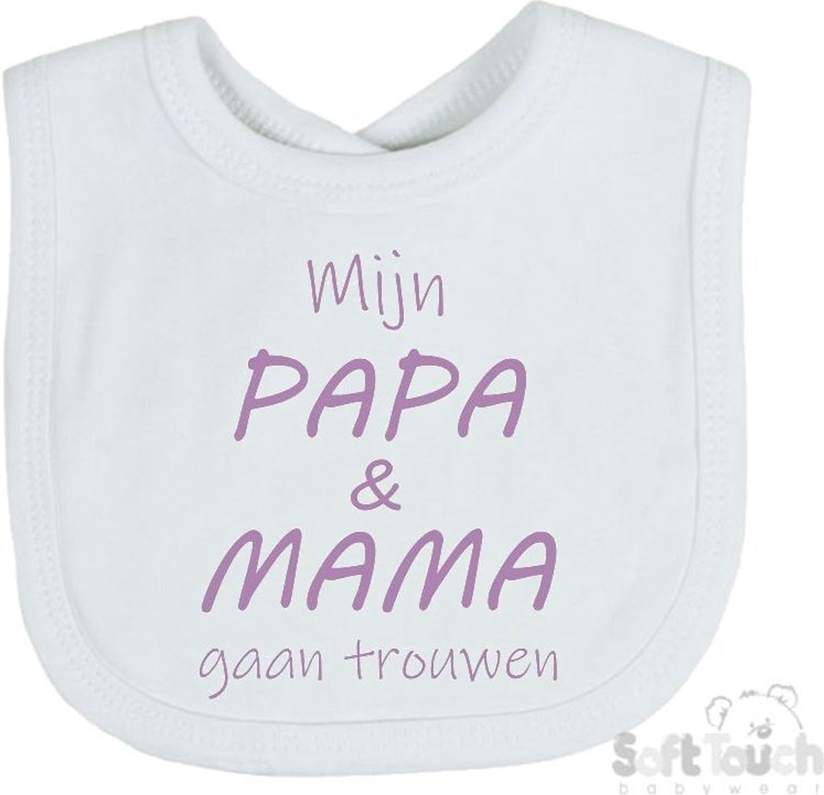 Goedkoopste Soft Touch Slabber Slabbetje Slab Mijn papa & mama gaan trouwen Unisex Katoen Wit/lila Maat 33x22 Cm