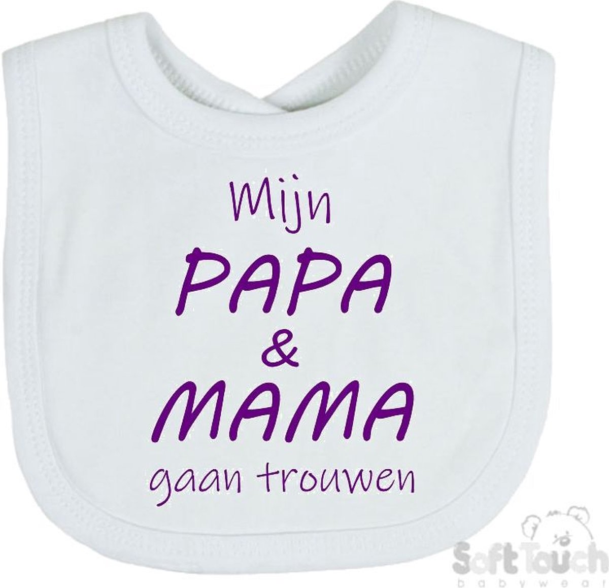 Goedkoopste Soft Touch Slabber Slabbetje Slab Mijn papa & mama gaan trouwen Unisex Katoen Wit/paars Maat 33x22 Cm