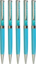 Swarovski Stijl Pennen | 5 Stuks | Blauw | Metaal | 500+ Kristallen