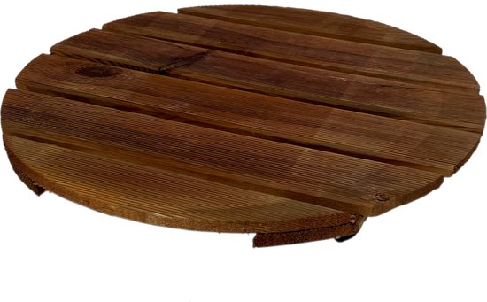 Foto: Amishout houten plantentrolley op wieltjes diameter 60cm rond bruin