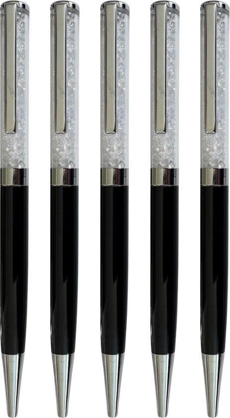 Swarovski Stijl Pennen | 5 Stuks | Zwart | Metaal | 500+ Kristallen