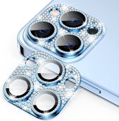 Screenz® - Camera lens protector geschikt voor iPhone 15 Pro / 15 Pro Max glitter blauw - Screenprotector - Beschermglas - Glasplaatje geschikt voor iPhone 15 Pro / 15 Pro Max