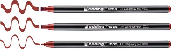 edding 1255 kalligrafiestift - karmijn - 3 stiften - kalligrafiepunt 2 - 5 mm - stift voor papier, hout, terracotta, linnen - voor beginners, handlettering, bullet journal, wenskaarten, dagboek