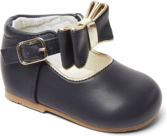 Sevva kinderschoen Leer Navy/Donkerblauw | Leren Strik | Gesp sluiting | Maat 19