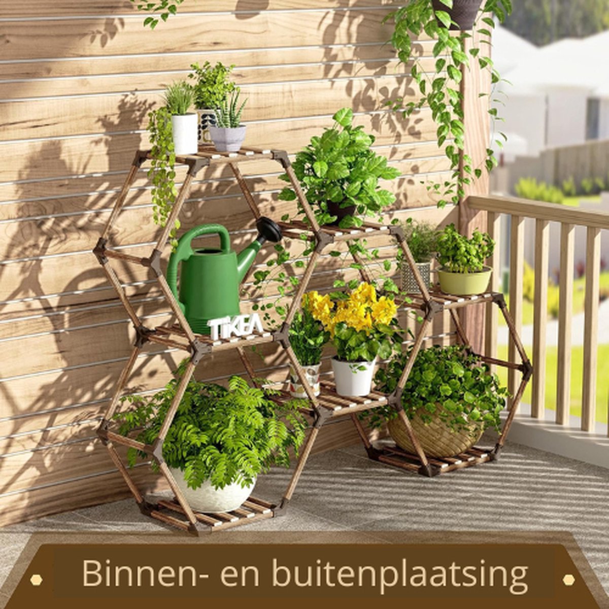 Outsunny Vertikales Blumenregal mit 3 Etagen und 6 Blumentöpfen für Innen- und Außenbereich, für Blumen, Pflanzen, Maße: 52L x 14B x 66H cm