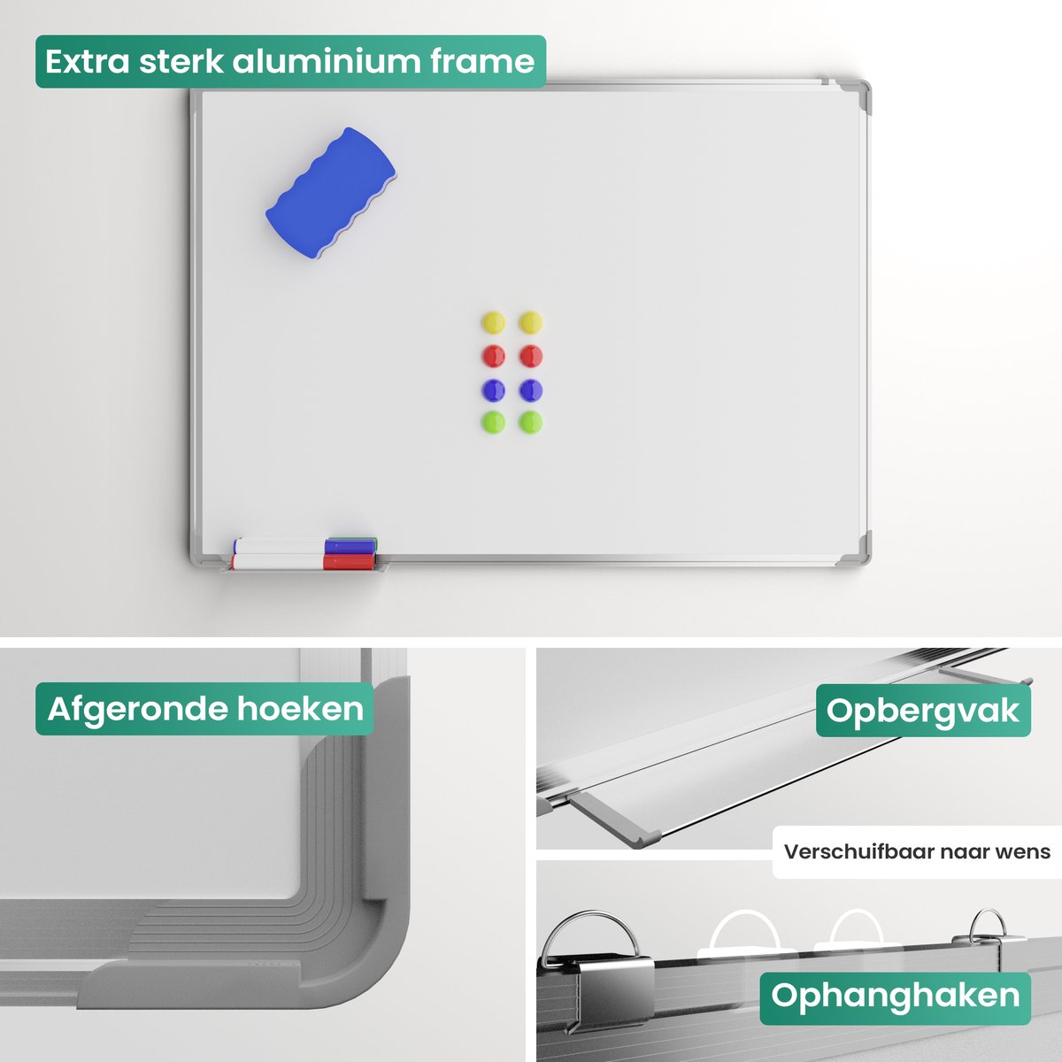 Avalo Whiteboard 60x90 cm - 14 in 1 set - Whiteboard Magnetisch inclusief Markers, Magneten & Wisser thumbnail 5