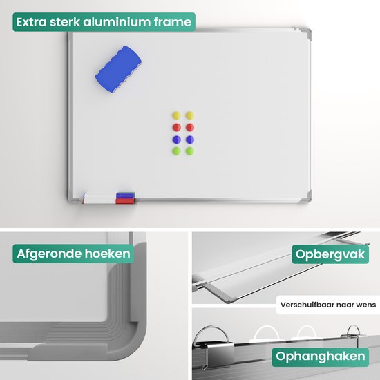 Duerté Magnetic Whiteboard XXL 100x70 CM With Pens and Wiper Blade