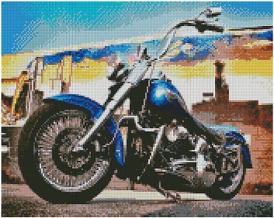 Moto - Harley Davidson - moto - Peinture de diamants - 50x40 - pierres rondes