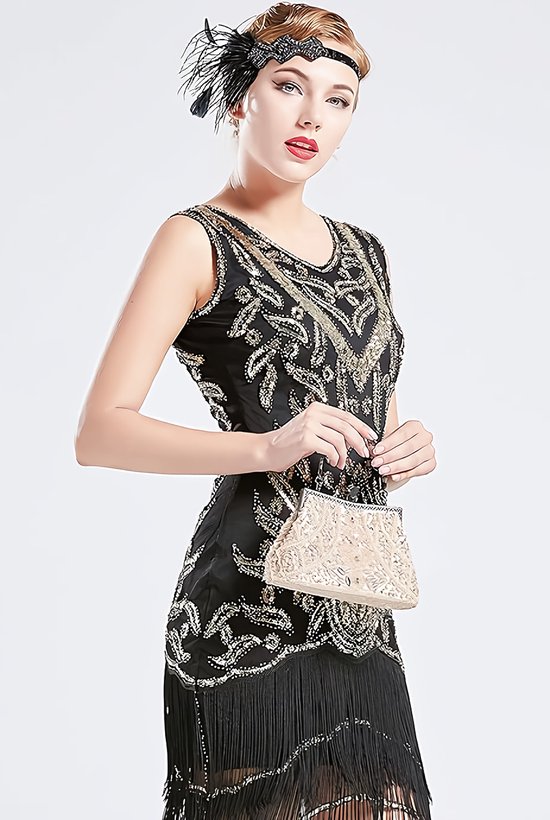 Sac De Soirée Vintage Perles Brodées Main - Noir - Dimensions 30x26 Cm - Chaîne Amovible - Pour Femme, événements élégants - 4