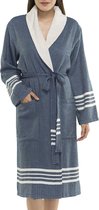 Gevoerde Hamam Badjas Krem Sultan Navy - XL - Hotelkwaliteit - Sjaalkraag - Luxe badjas - Badstof - Sauna Badjas - Ochtendjas - Badmantel