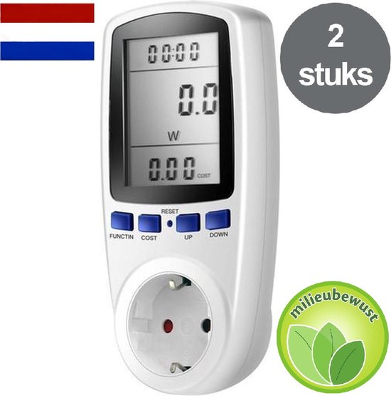 2 stuks Energiemeter – Verbruiksmeter – Energie -Energiekostenmeter – KWh meter – Stroomverbruik meter – Elektriciteitsmeter – Energiekosten - Stopcontact – Meerdere functies- besparen
