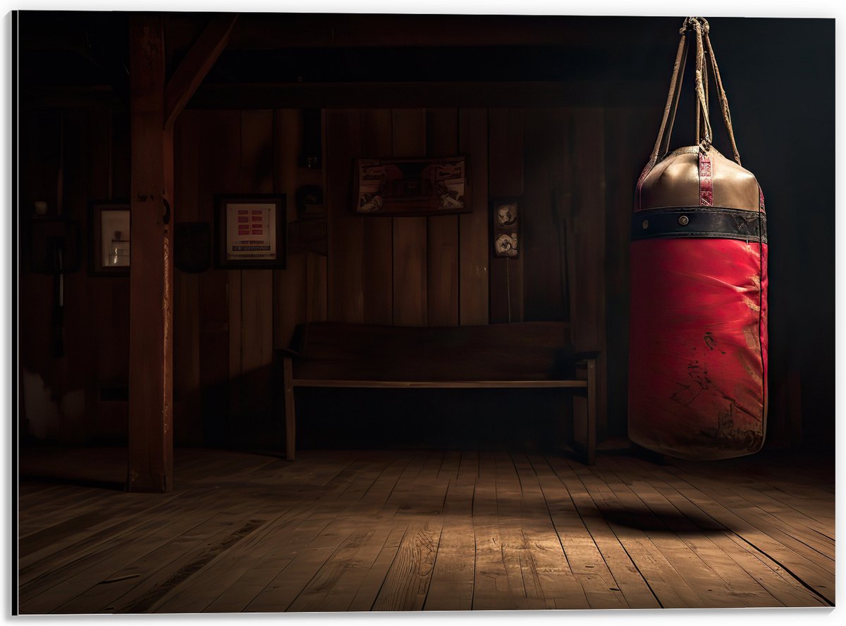 Dibond - Kamer - Bokszak - Palen - Sporten - Hout - 40x30 cm Foto op Aluminium (Met Ophang