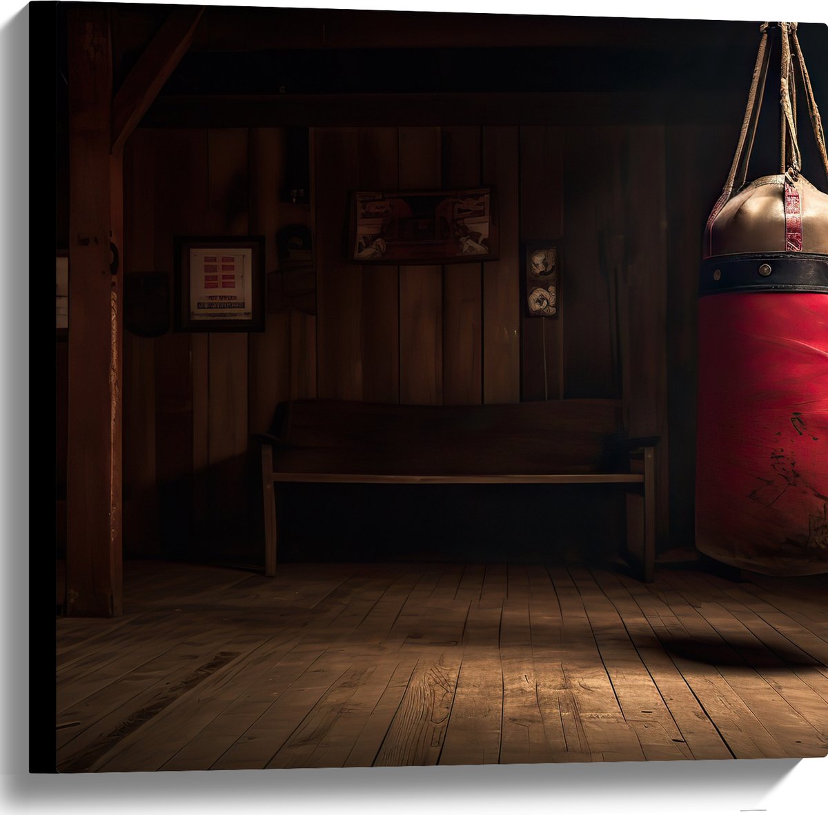 Canvas - Kamer - Bokszak - Palen - Sporten - Hout - 60x60 cm Foto op Canvas Schilderij (Wa