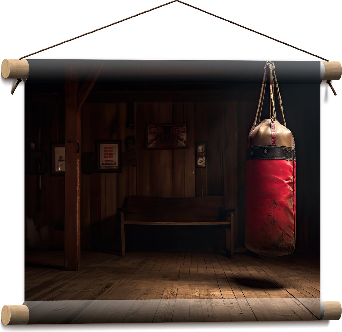 Textielposter - Kamer - Bokszak - Palen - Sporten - Hout - 40x30 cm Foto op Textiel